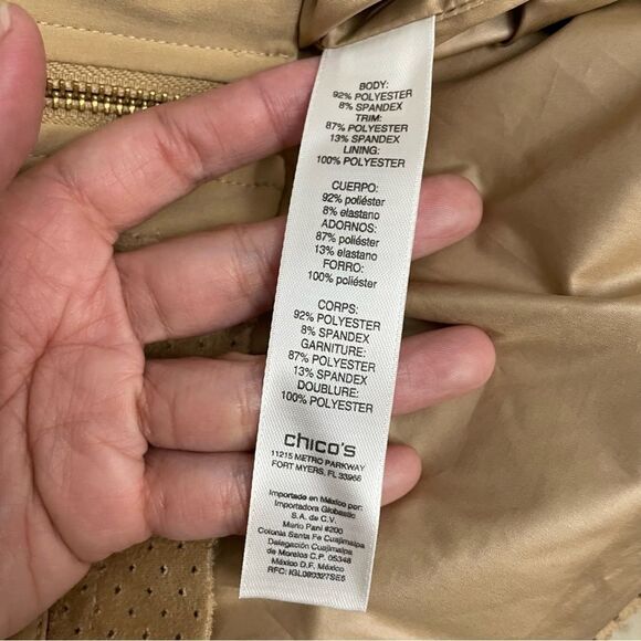 Zenergy by Chico’s Faux Suede Vest Perforated‎ Full Zip Camel Brown sz 2 (large) - Picture 7 of 11